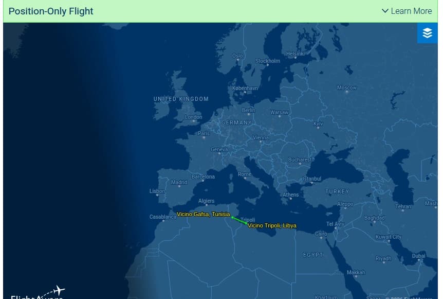 Il volo Ucraino CVK-7078 è arrivato dalle Bahamas per uno strano stop tecnico per il rifornimento e si stava dirigendo a Capo Verde prima di continuare il suo volo verso la Libia.