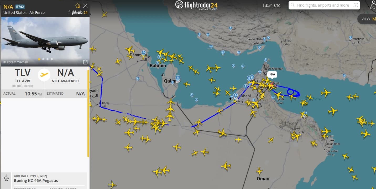 Gli aerei cisterna statunitensi per il rifornimento in volo continuano a operare e a mantenere una presenza costante nell'area del Golfo Persico