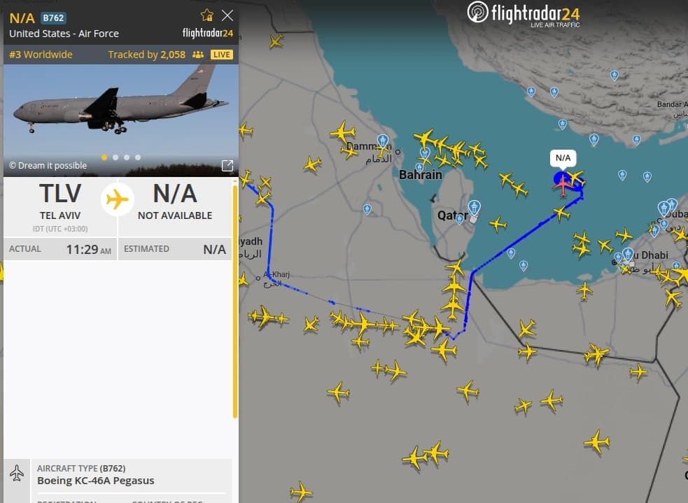 Gli aerei cisterna statunitensi per il rifornimento in volo continuano a operare e a mantenere una presenza costante nell'area del Golfo Persico