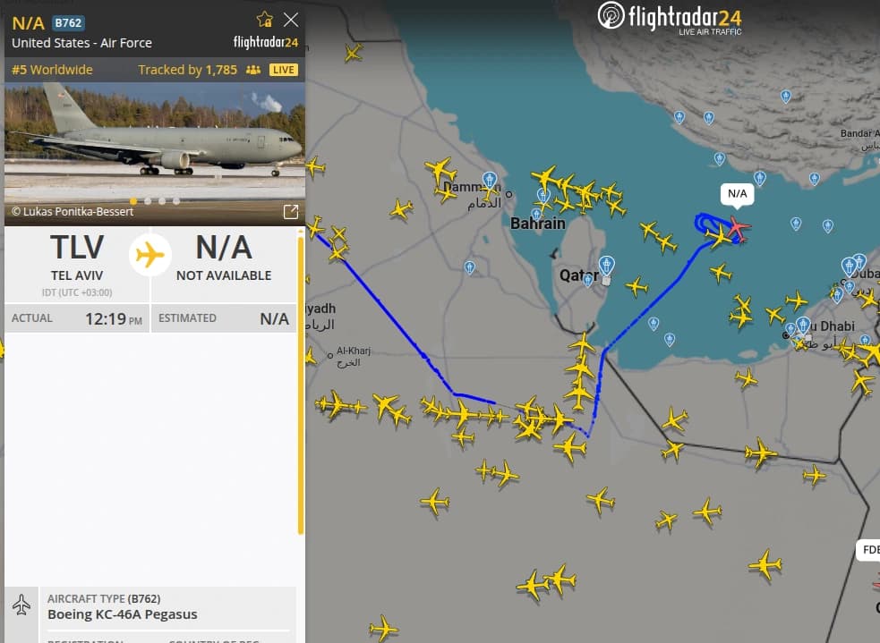 Gli aerei cisterna statunitensi per il rifornimento in volo continuano a operare e a mantenere una presenza costante nell'area del Golfo Persico