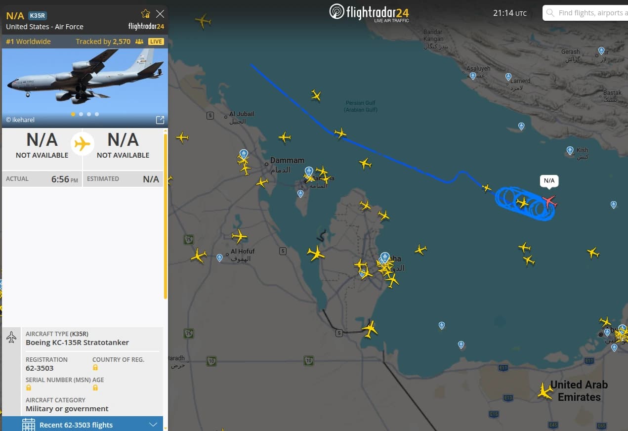 Gli aerei statunitensi per il rifornimento in volo sono operativi in Medio Oriente.