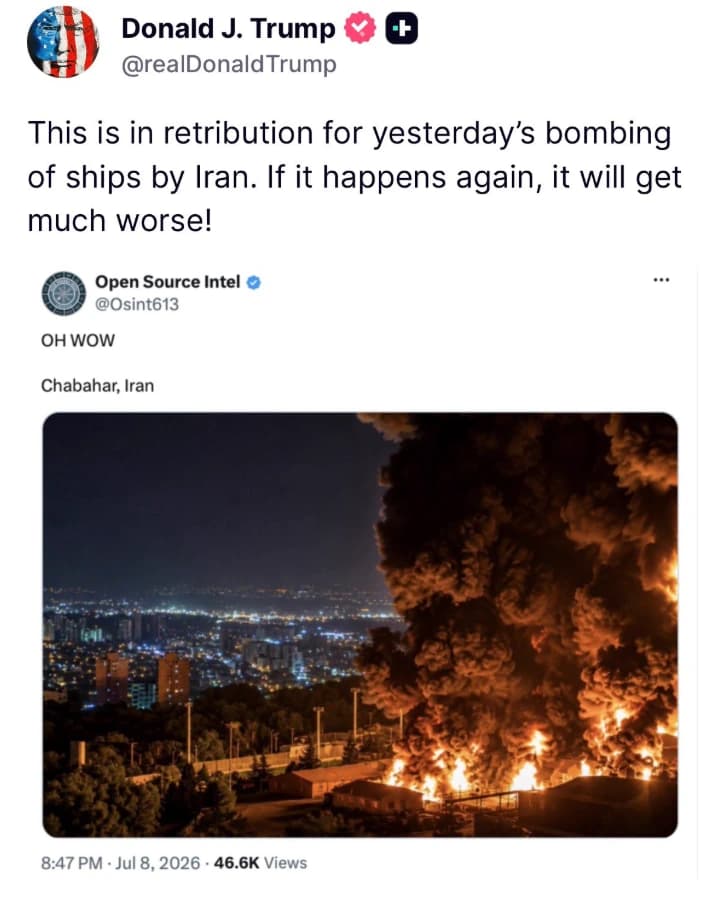 Trump ha condiviso su X un'immagine attribuendola agli attacchi contro l'Iran. Le verifiche disponibili indicano che la foto risale a un episodio precedente e non è collegata agli eventi di oggi.
