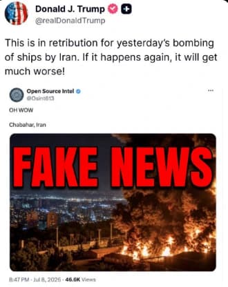 Trump ha condiviso su X un'immagine attribuendola agli attacchi contro l'Iran. Le verifiche disponibili indicano che la foto risale a un episodio precedente e non è collegata agli eventi di oggi.